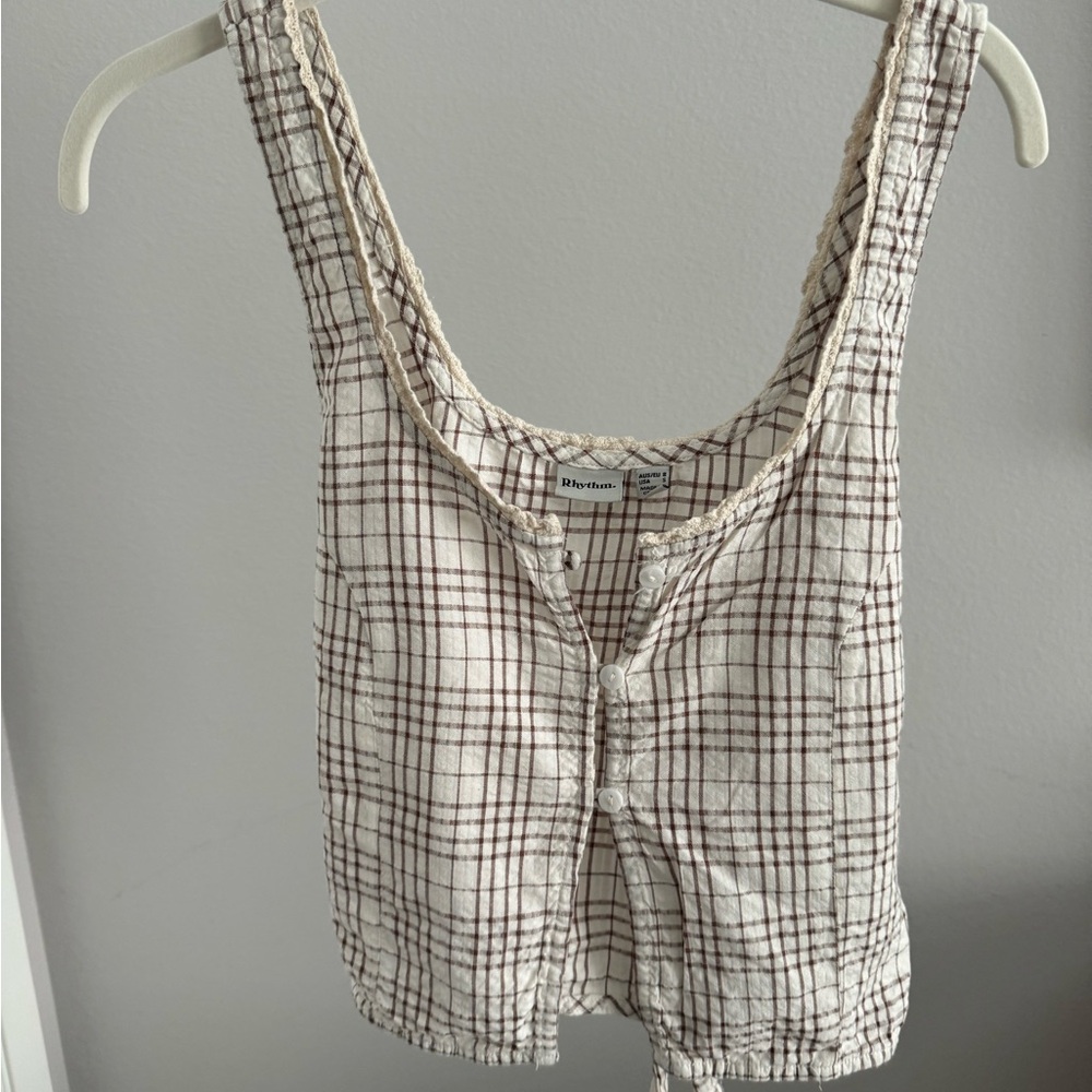 Rhythm brand brown and white check top